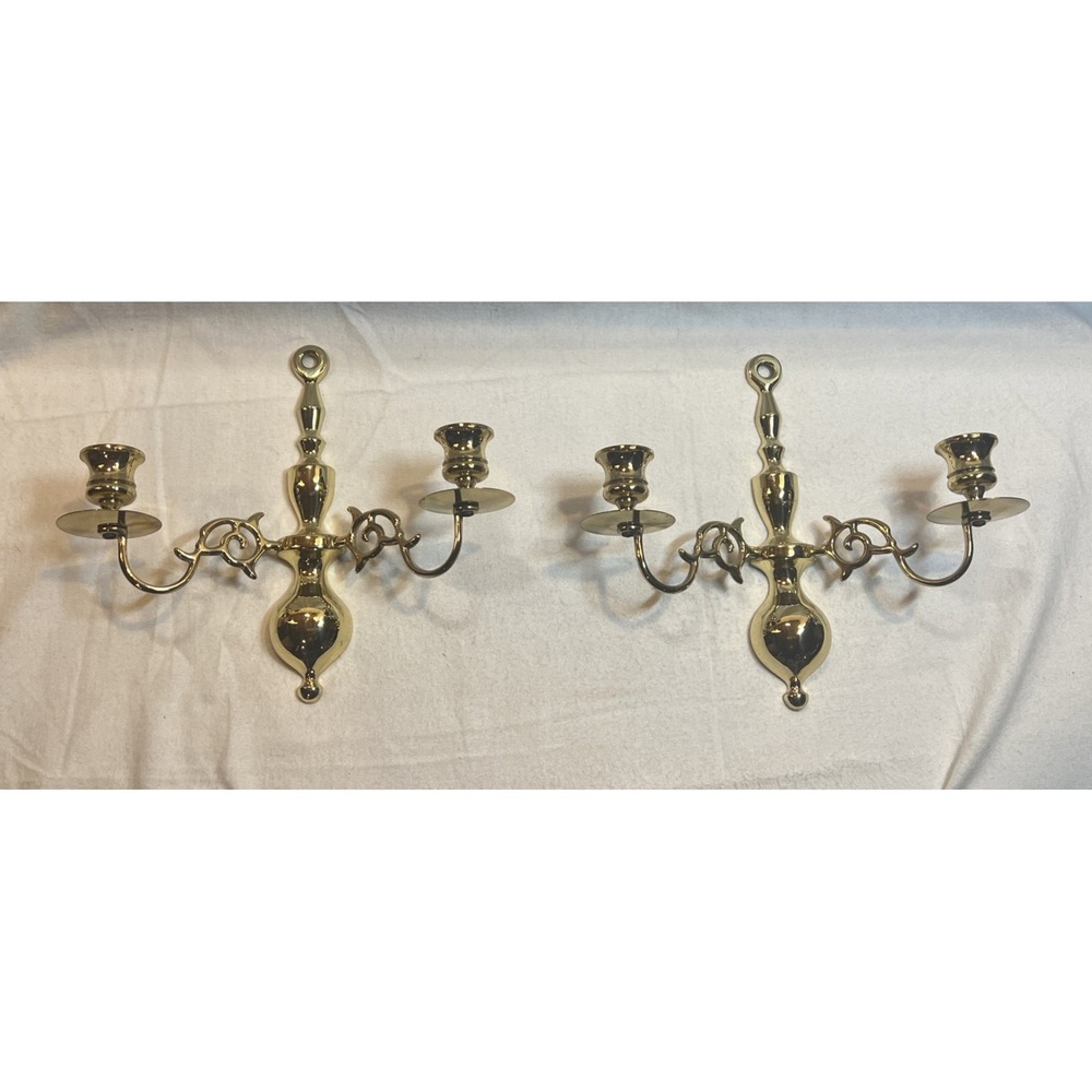 Vintage EB Baldwin Brass Three Arm Solid Brass Candle Holder Wall Sconces a Pair